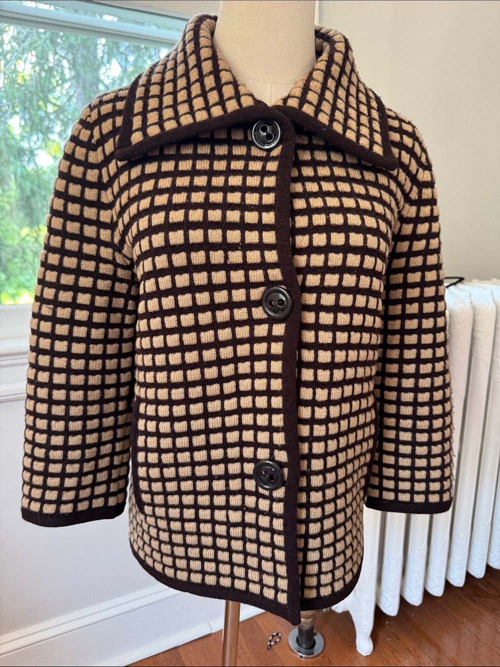 Vintage Jones New York 100% merino wool Grid Knit Cardigan